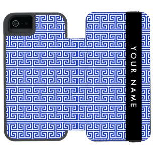 Capa Carteira Incipio Watson™ Para iPhone 5 Chave Meandro Grego H Azul, Seu Nome, Personalizar