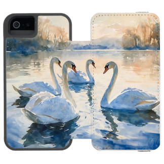 Capa Carteira Incipio Watson™ Para iPhone 5 Cisnes no Lago Pintura em Aquarela