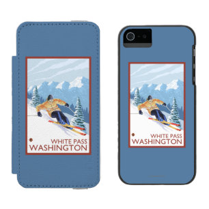 Capa Carteira Incipio Watson™ Para iPhone 5 Esquiador da neve de Downhhill - passagem branca,