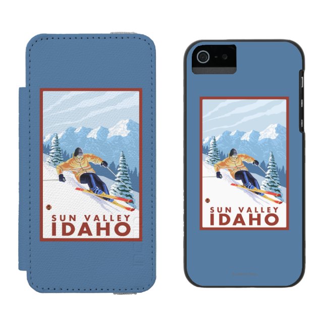 Capa Carteira Para iPhone, Incipio Esquiador da neve de Downhhill - Sun Valley, Idaho (Lado a lado)