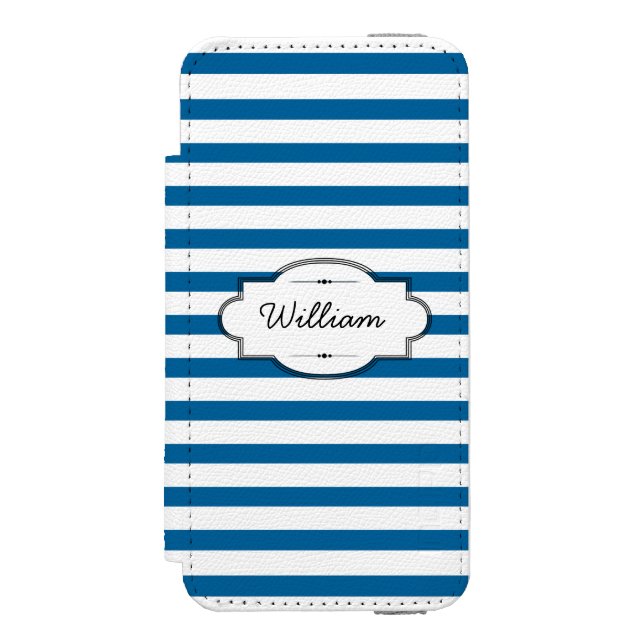 Capa Carteira Para iPhone, Incipio Faixa Horizontal Azul e Branca Personalizada (Frente do fólio)