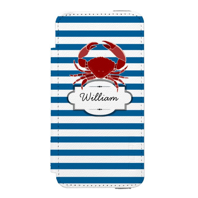 Capa Carteira Para iPhone, Incipio Faixa Horizontal Azul e Branca Personalizada do Ca (Frente do fólio)