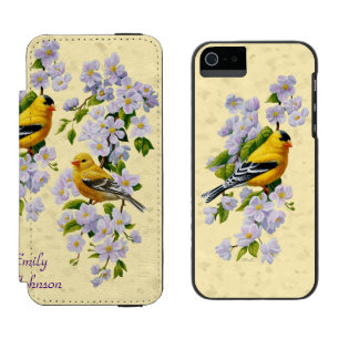 Capa Carteira Incipio Watson™ Para iPhone 5 Finches Dourados e Brilhos de Maçã Amarelo