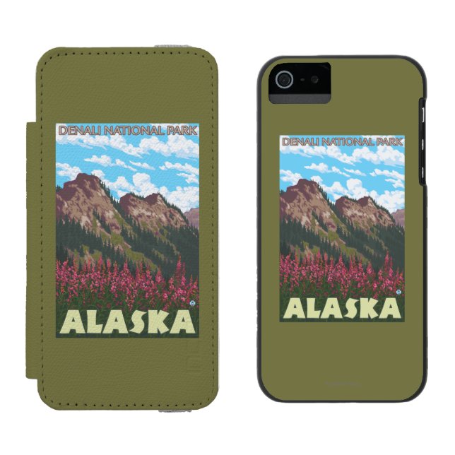 Capa Carteira Para iPhone, Incipio Fireweed & montanhas - parque nacional de Denali, (Lado a lado)