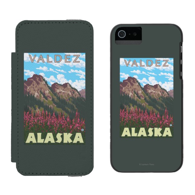 Capa Carteira Para iPhone, Incipio Fireweed & montanhas - Valdez, Alaska (Lado a lado)