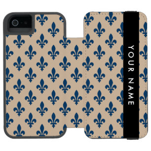 Capa Carteira Incipio Watson™ Para iPhone 5 Fleur de Lis, Azul Marinho em Bege, Real, Seu Nome