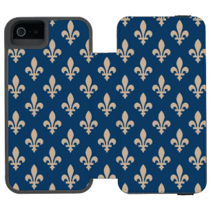 Capa Carteira Incipio Watson™ Para iPhone 5 Fleur de Lis Pattern, Royal French, Cream on Blue