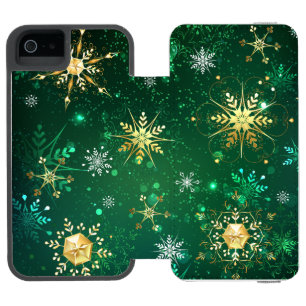 Capa Carteira Incipio Watson™ Para iPhone 5 Flocos de neve do Ouro Xmas em segundo plano