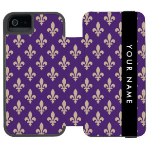 Capa Carteira Incipio Watson™ Para iPhone 5 Flor de Lis, Bege sobre Roxo, Real, Seu Nome