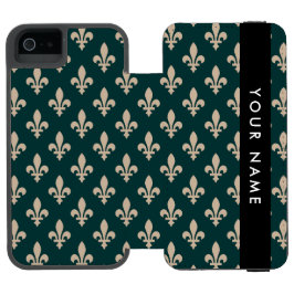 Capa Carteira Incipio Watson™ Para iPhone 5 Flor de Lis, Bege sobre Verde, Real, Seu Nome