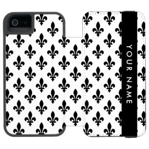 Capa Carteira Incipio Watson™ Para iPhone 5 Flor de Lis, Preto sobre Branco, Preto, Seu Nome