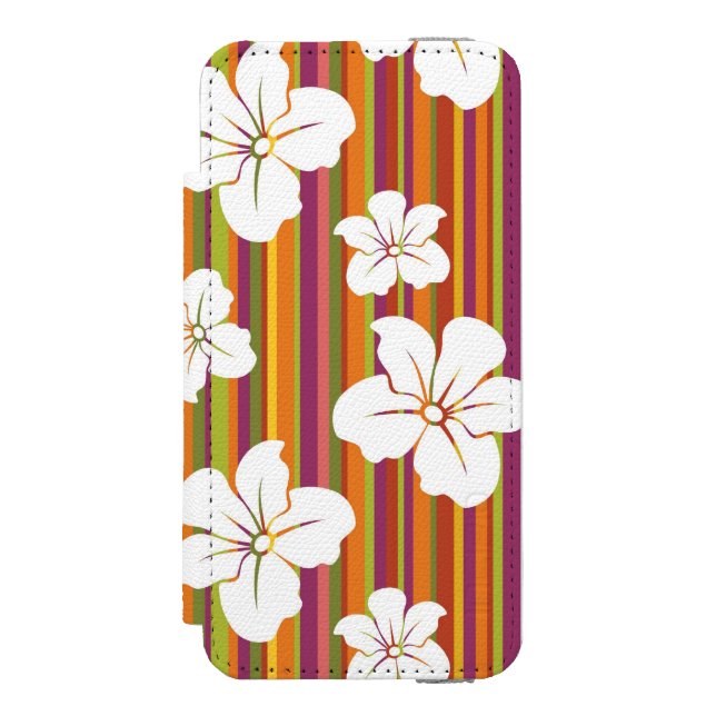 Capa Carteira Para iPhone, Incipio Flores brancas em um fundo listrado (Frente do fólio)