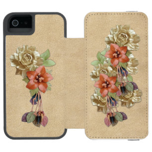 Capa Carteira Incipio Watson™ Para iPhone 5 Flores de couro em Cream Suede