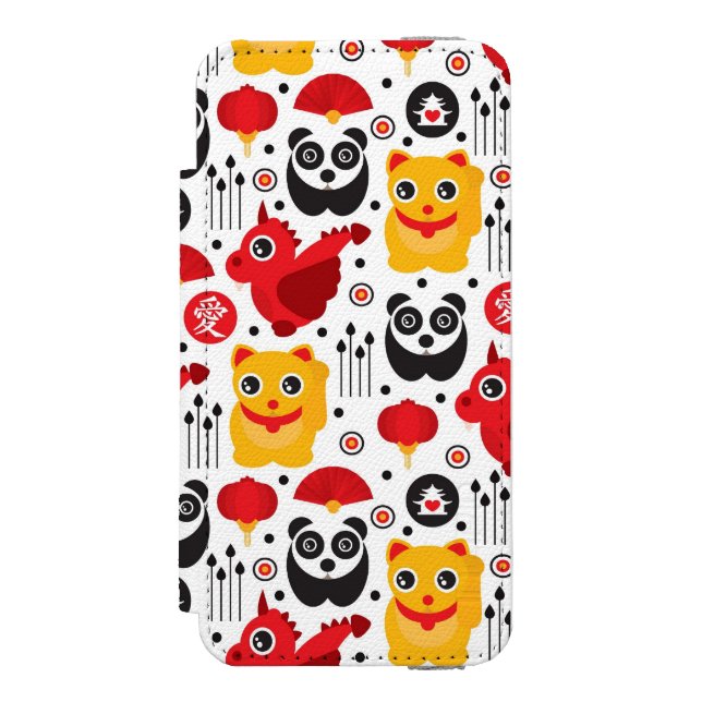 Capa Carteira Para iPhone, Incipio Gato, dragão, e panda afortunados de China (Frente do fólio)