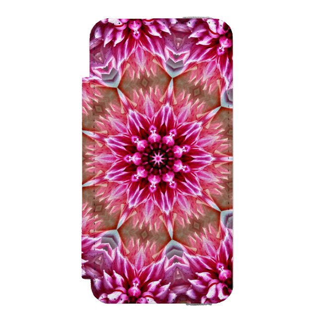 Capa Carteira Para iPhone, Incipio Geometric Mandala Pink Flower Pattern-67545 (Frente do fólio)