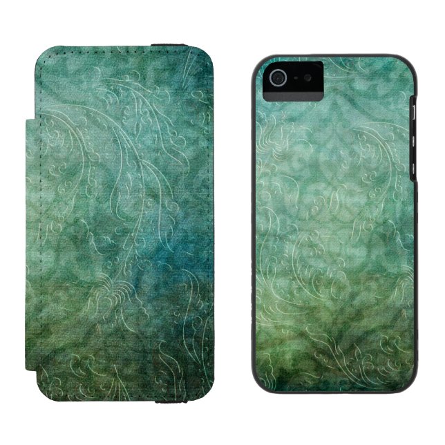 Capa Carteira Para iPhone, Incipio Grungy Emboscada Azul Teal Damasco (Lado a lado)