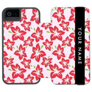 Capa Carteira Incipio Watson™ Para iPhone 5 Hibisco Vermelho, Flores Vermelhas, Seu Nome
