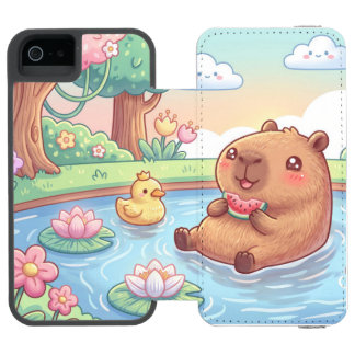 Capa Carteira Incipio Watson™ Para iPhone 5 Kawaii capy in a pond