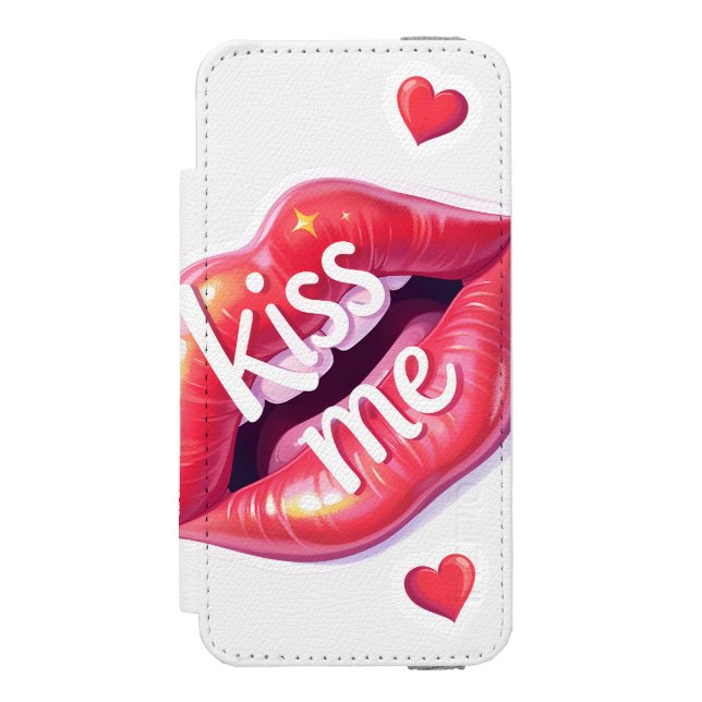 Capa Carteira Para iPhone, Incipio Kiss Me Glossy Red Lips Art Illustration (Frente do fólio)