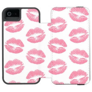 Capa Carteira Incipio Watson™ Para iPhone 5 Lábios Cor-de-Rosa, Padrão de Lábios, Batom Cor-de
