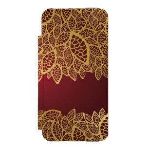 Capa Carteira Incipio Watson™ Para iPhone 5 Laço dourado da folha no fundo vermelho