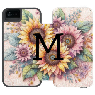 Capa Carteira Incipio Watson™ Para iPhone 5 Monogram lace floral pink yellow orange sunflowers