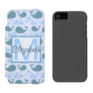 Capa Carteira Incipio Watson™ Para iPhone 5 Monograma bonito do teste padrão das baleias azui