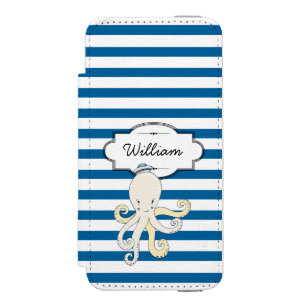 Capa Carteira Incipio Watson™ Para iPhone 5 Octopus Personalizado Blue e White Stripe