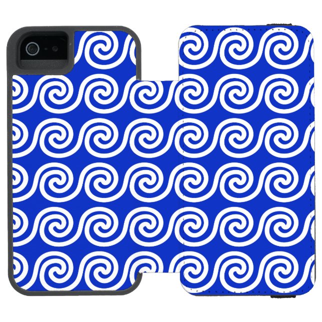 Capa Carteira Para iPhone, Incipio Padrão de Ondas da Chave Meandro Grega Azul (Fólio aberto)