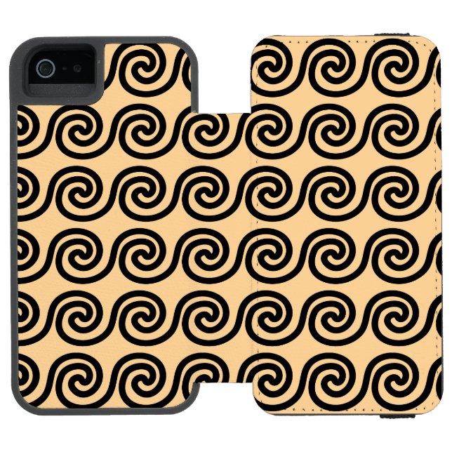 Capa Carteira Para iPhone, Incipio Padrão de Ondas da Chave Meandro Grega Marrom (Fólio aberto)