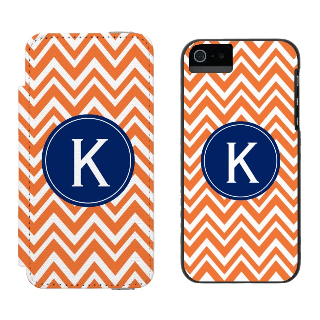 Capa Carteira Para iPhone, Incipio Padrão Monograma Laranja Zigzag (Lado a lado)