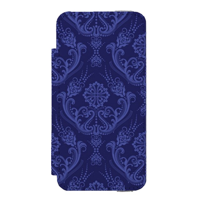 Capa Carteira Para iPhone, Incipio Papel de parede floral azul luxuoso do damasco (Frente do fólio)