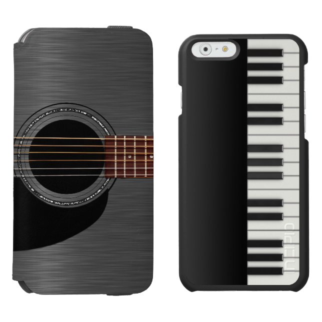 Capa Carteira Para iPhone, Incipio Piano preto da guitarra combinado (Lado a lado)