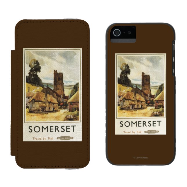 Capa Carteira Para iPhone, Incipio Poster Railway britânico da cena histórica da vila (Lado a lado)