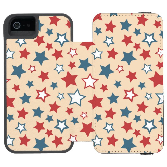 Capa Carteira Para iPhone, Incipio Red and Blue Stars, 4th of July, Beige Background (Fólio aberto)