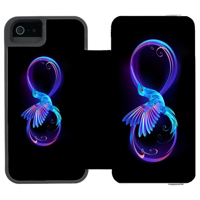 Capa Carteira Para iPhone, Incipio Símbolo Neon Infinity com Hummingbird brilhante (Fólio aberto)
