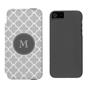 Capa Carteira Incipio Watson™ Para iPhone 5 Teste padrão cinzento de Quatrefoil, monograma do
