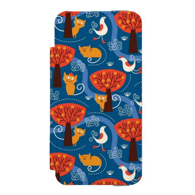 Capa Carteira Para iPhone, Incipio teste padrão com gatos bonitos e pássaros (Frente do fólio)