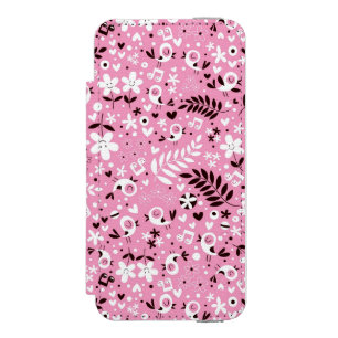 Capa Carteira Incipio Watson™ Para iPhone 5 teste padrão cor-de-rosa bonito dos pássaros e das
