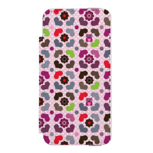 Capa Carteira Incipio Watson™ Para iPhone 5 teste padrão cor-de-rosa das flores e das corujas