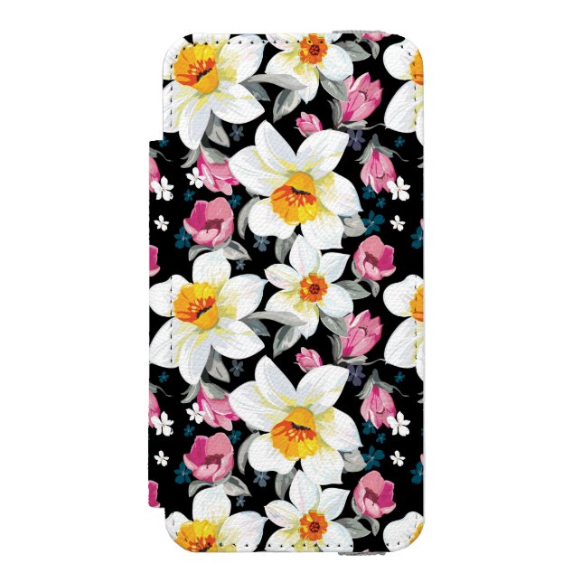Capa Carteira Para iPhone, Incipio Teste padrão da elegância com flores do narciso (Frente do fólio)