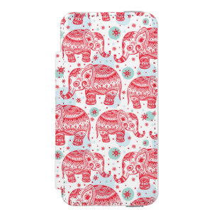 Capa Carteira Incipio Watson™ Para iPhone 5 Teste padrão étnico vermelho do elefante