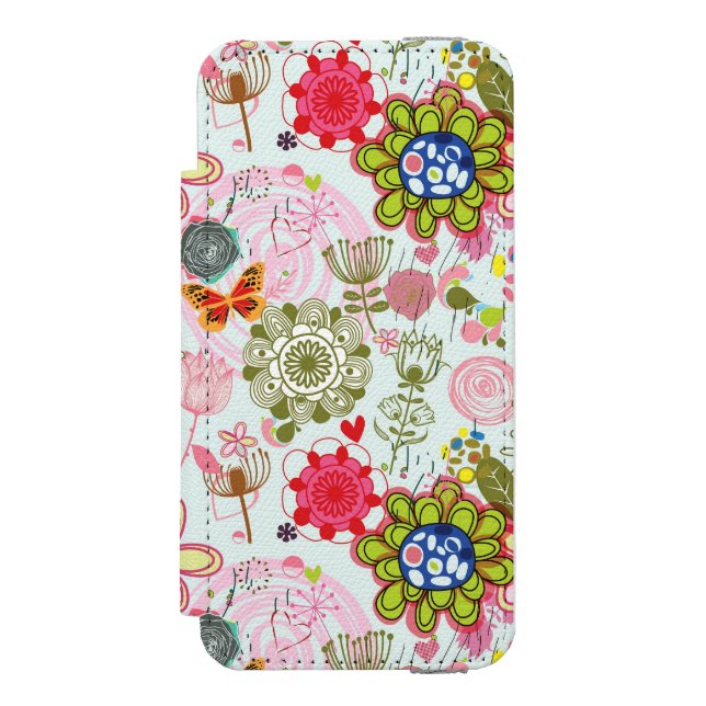 Capa Carteira Para iPhone, Incipio Teste padrão floral no estilo retro 2 (Frente do fólio)