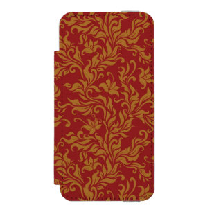 Capa Carteira Incipio Watson™ Para iPhone 5 Teste padrão floral vermelho e Dourado