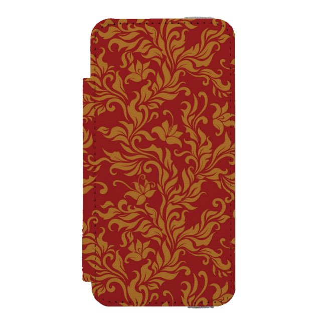 Capa Carteira Para iPhone, Incipio Teste padrão floral vermelho e Dourado (Frente do fólio)