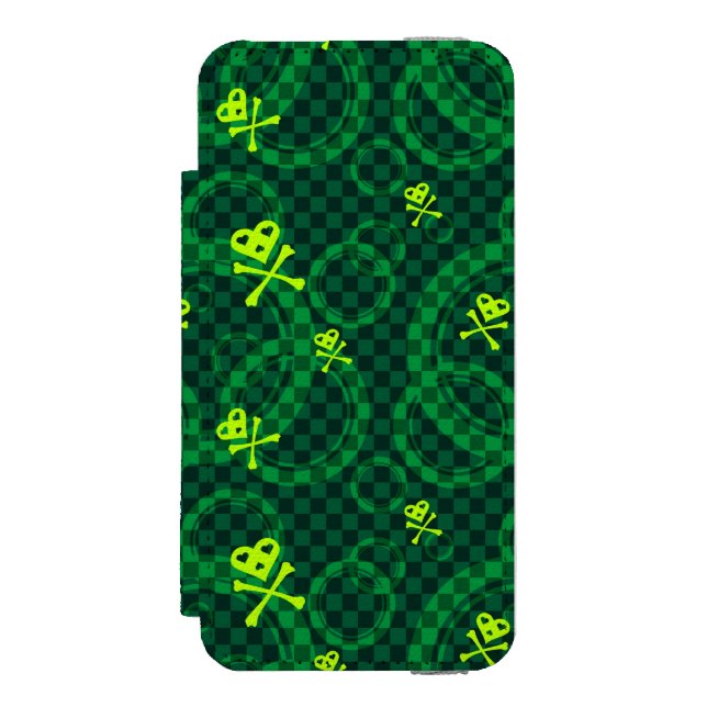 Capa Carteira Para iPhone, Incipio Teste padrão verde de Emo com círculos (Frente do fólio)