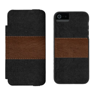 Capa Carteira Incipio Watson™ Para iPhone 5 Textura de couro em castanho e de folha negra