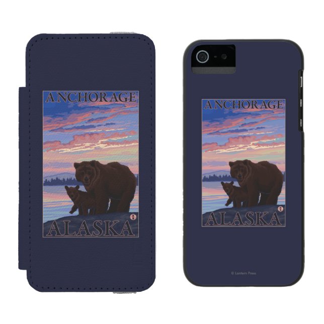 Capa Carteira Para iPhone, Incipio Urso e Cub - Anchorage, Alaska (Lado a lado)