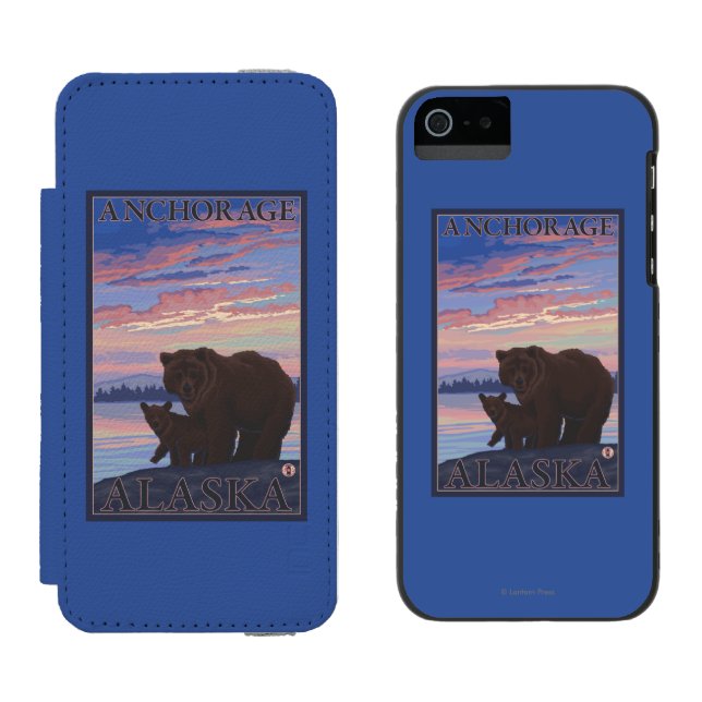 Capa Carteira Para iPhone, Incipio Urso e Cub - Anchorage, Alaska (Lado a lado)