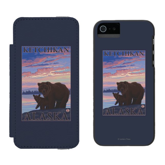Capa Carteira Para iPhone, Incipio Urso e Cub - Ketchikan, Alaska (Lado a lado)